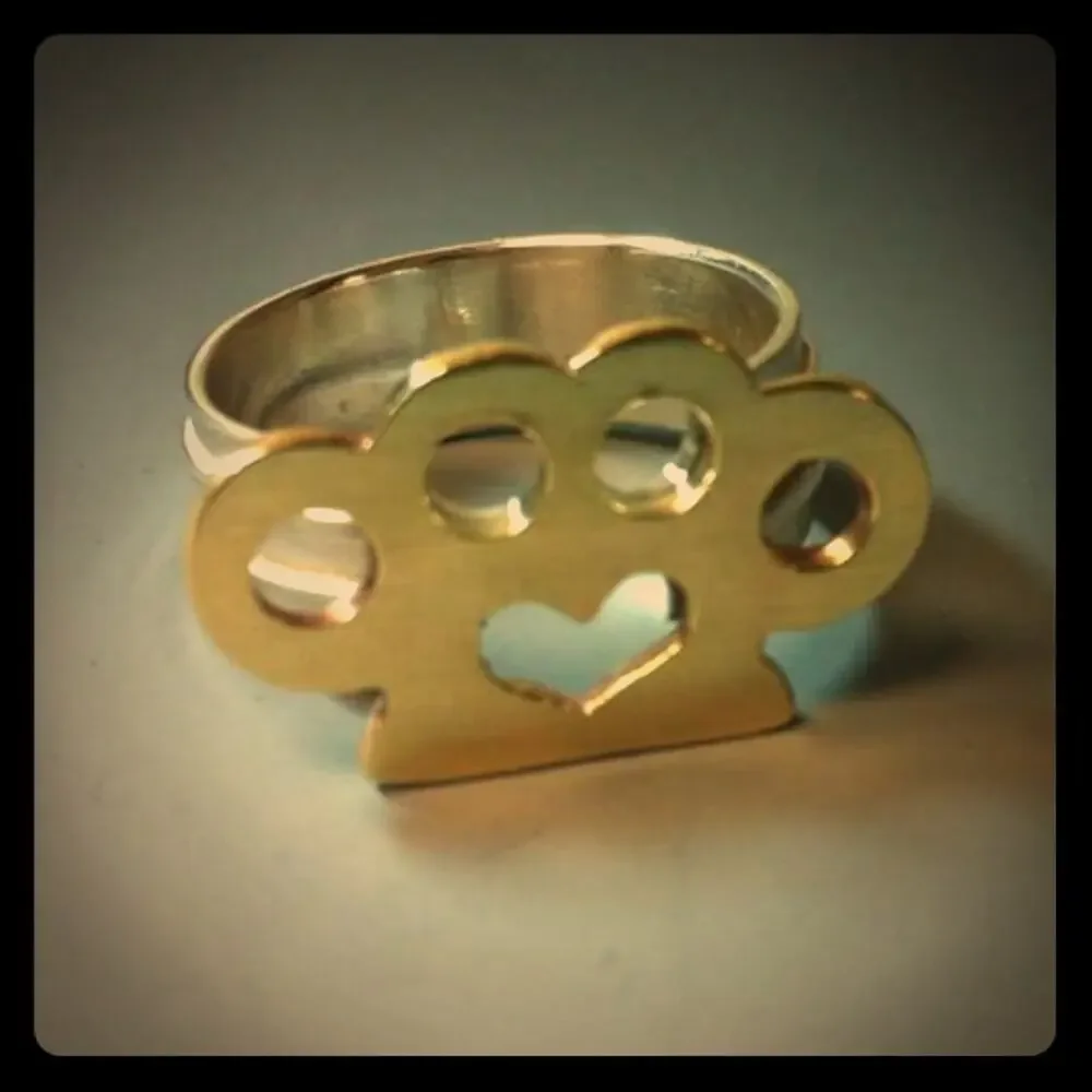 Handmade Brass & Argentium Silver "Brass Knuckle" Ring, size 7.25 - Picture 2 of 5